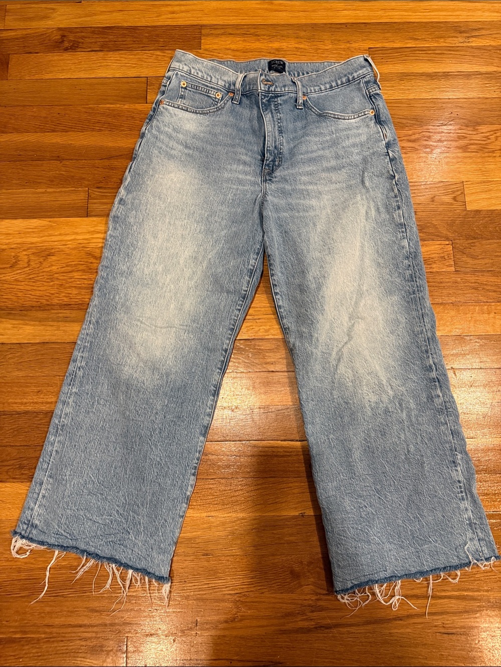 J. Crew Light Wash Wide-Leg Jeans with Frayed Hem